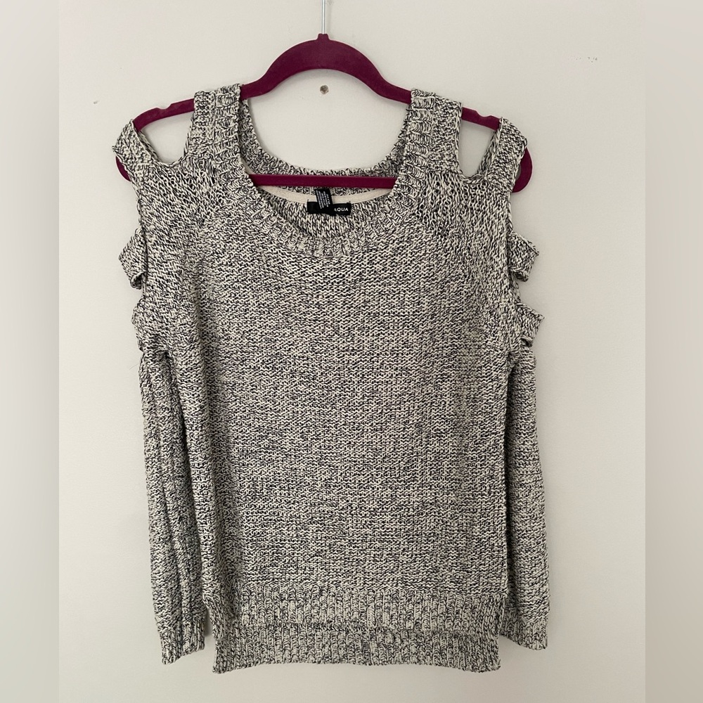 Aqua Off-the-Shoulder Sweater in Black and White with Cutout Design